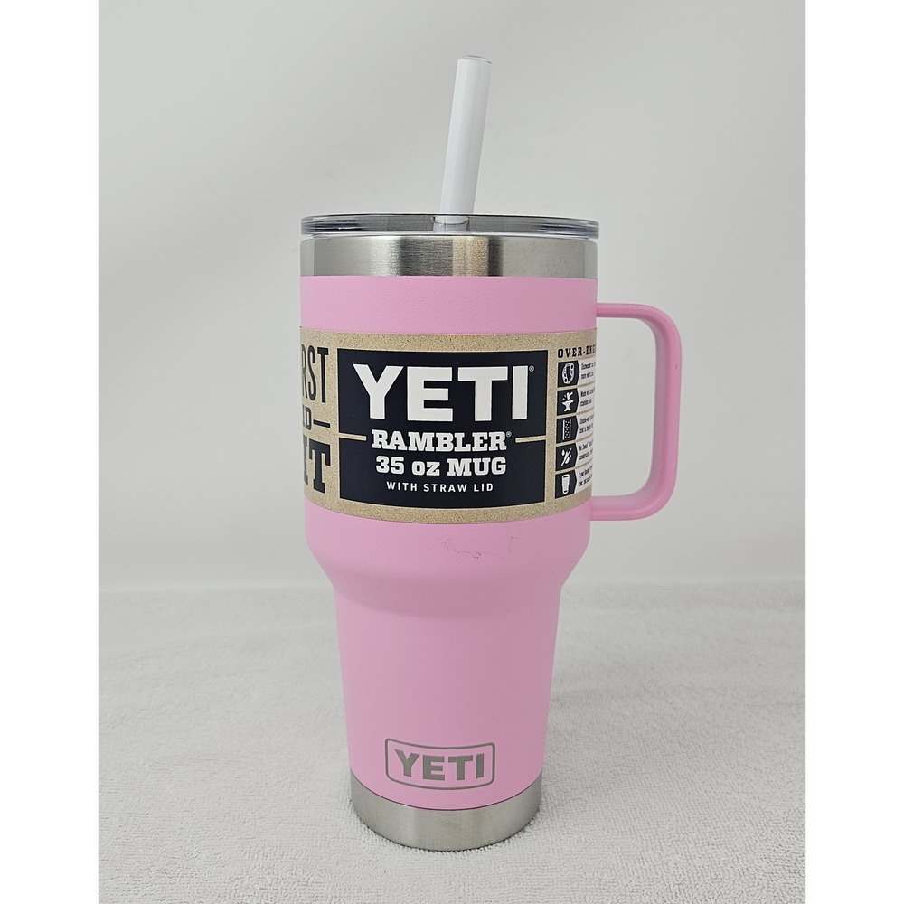 YETI Limited Edition POWER PINK 35oz Rambler Mug with Straw Cap, NEW!